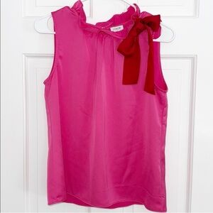 J. Crew Factory Womens Top Hot Pink with Red Bow Ruffle Collar Blouse S
